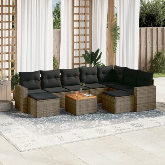 Salon de jardin avec coussins 10 pcs gris résine tressée – Image 1