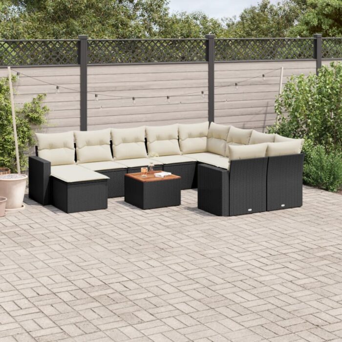 Salon de jardin 11 pcs avec coussins noir résine tressée – Image 1