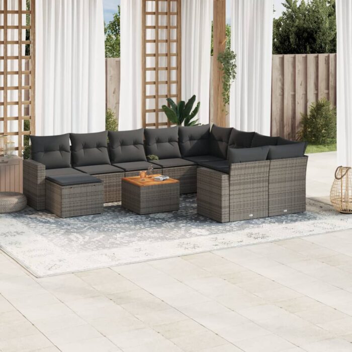 Salon de jardin 11 pcs avec coussins gris résine tressée – Image 1