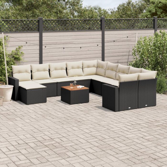 Salon de jardin 12 pcs avec coussins noir résine tressée – Image 1