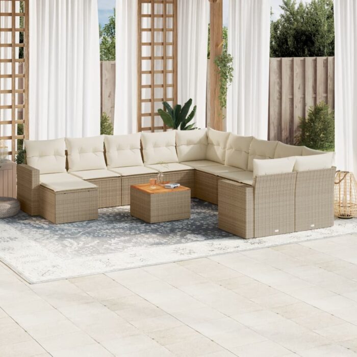 Salon de jardin avec coussins 12 pcs beige résine tressée – Image 1
