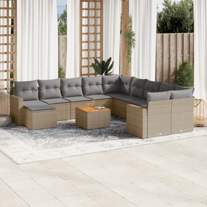 Salon de jardin avec coussins 12 pcs beige résine tressée – Image 1