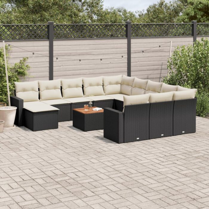 Salon de jardin avec coussins 13 pcs noir résine tressée – Image 1