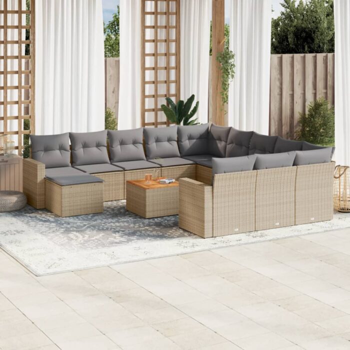 Salon de jardin avec coussins 13 pcs beige résine tressée – Image 1