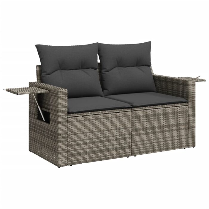 Salon de jardin 5 pcs avec coussins gris résine tressée – Image 2