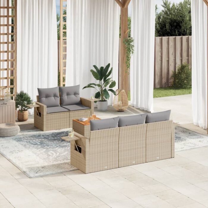 Salon de jardin avec coussins 6 pcs beige résine tressée – Image 1