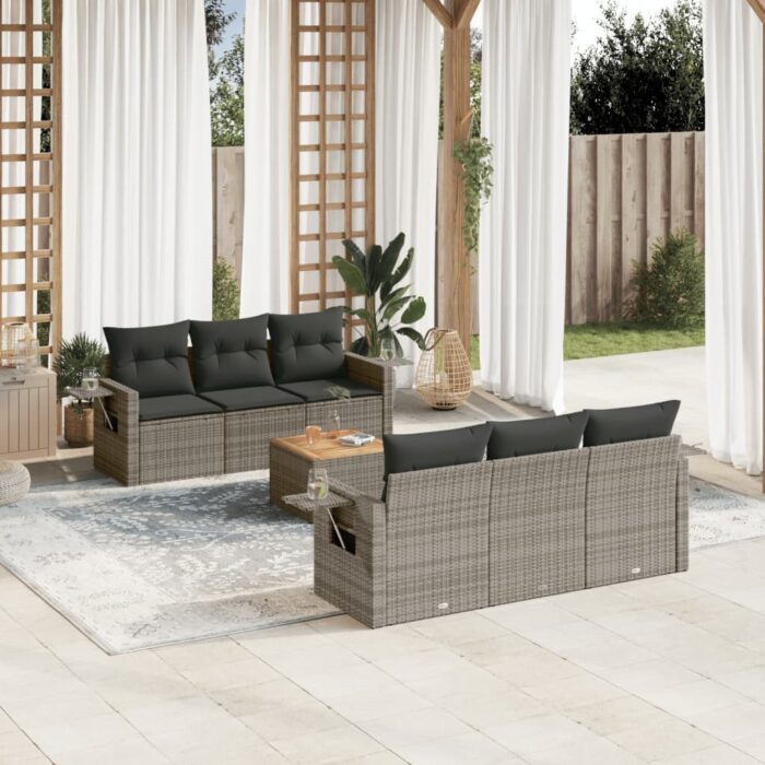 Salon de jardin avec coussins 7 pcs gris résine tressée – Image 1
