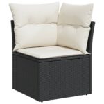 Salon de jardin 7 pcs avec coussins noir résine tressée – Image 2