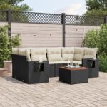 Salon de jardin 7 pcs avec coussins noir résine tressée