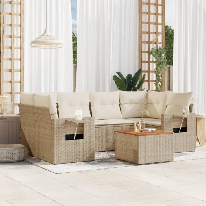 Salon de jardin avec coussins 7 pcs beige résine tressée – Image 1