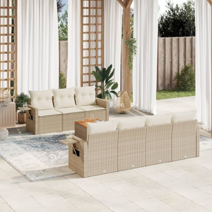 Salon de jardin avec coussins 8 pcs beige résine tressée – Image 1