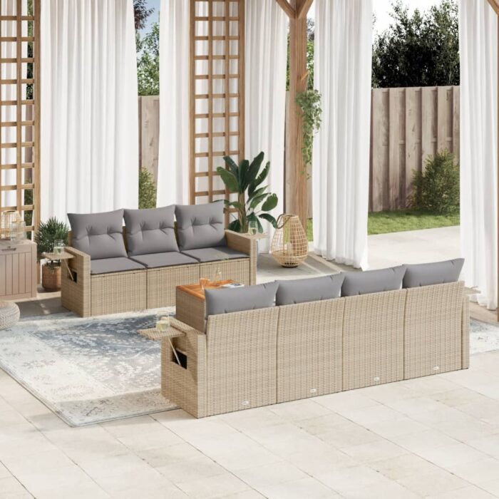 Salon de jardin avec coussins 8 pcs beige résine tressée – Image 1