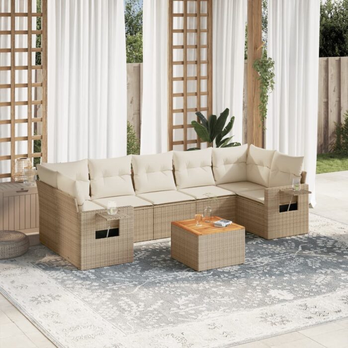 Salon de jardin avec coussins 8 pcs beige résine tressée – Image 1