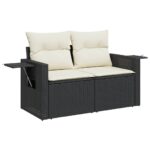 Salon de jardin 9 pcs avec coussins noir résine tressée – Image 2
