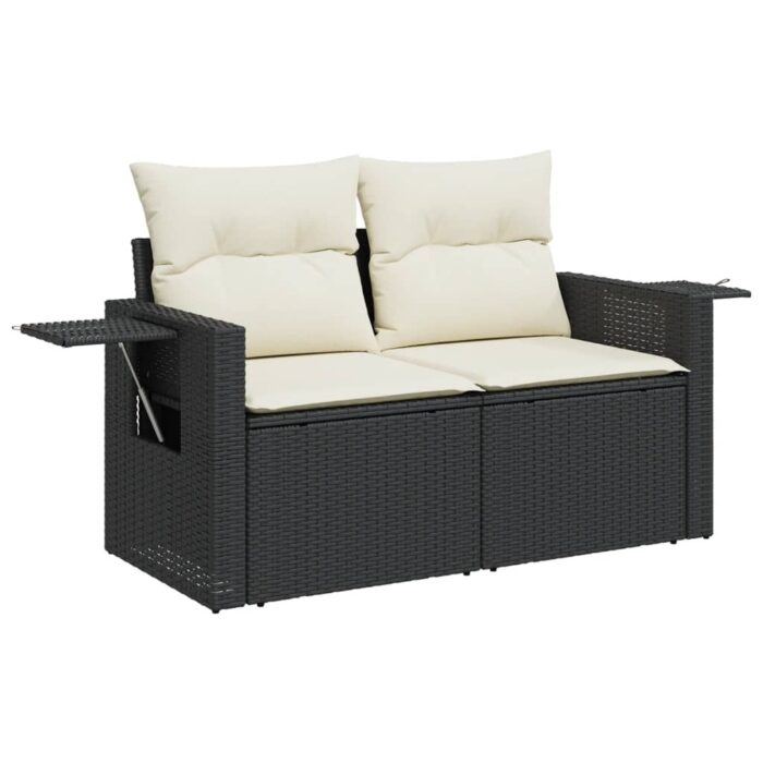 Salon de jardin 9 pcs avec coussins noir résine tressée – Image 2