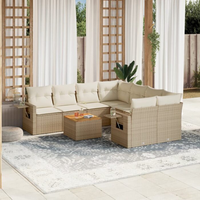 Salon de jardin avec coussins 9 pcs beige résine tressée – Image 1