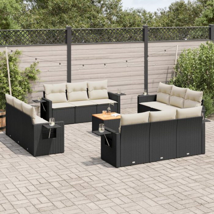Salon de jardin avec coussins 13 pcs noir résine tressée – Image 1