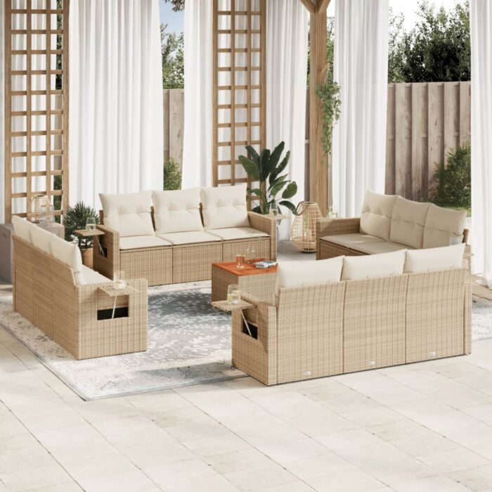 Salon de jardin avec coussins 13 pcs beige résine tressée – Image 1