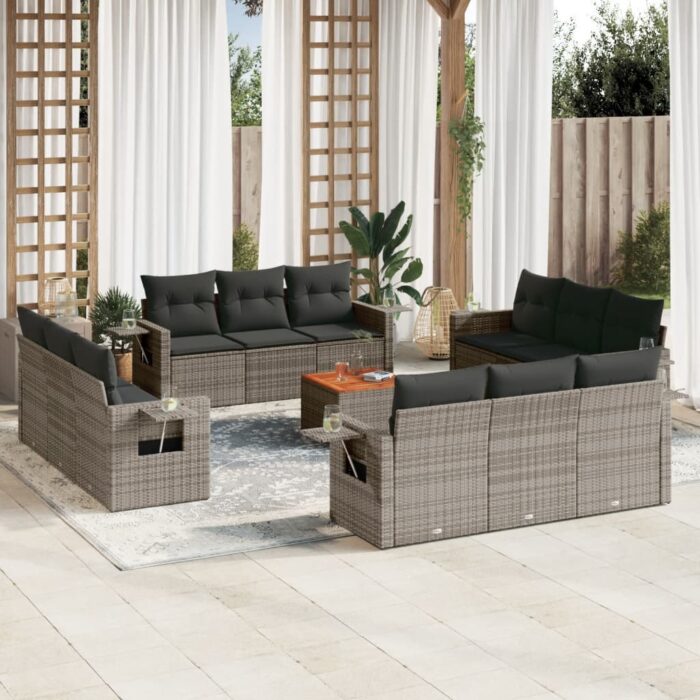 Salon de jardin avec coussins 13 pcs gris résine tressée – Image 1