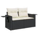 Salon de jardin 6 pcs avec coussins noir résine tressée – Image 3