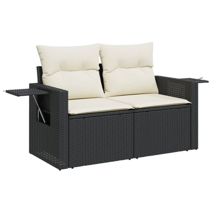 Salon de jardin 6 pcs avec coussins noir résine tressée – Image 3