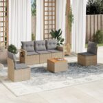 Salon de jardin avec coussins 6 pcs beige résine tressée