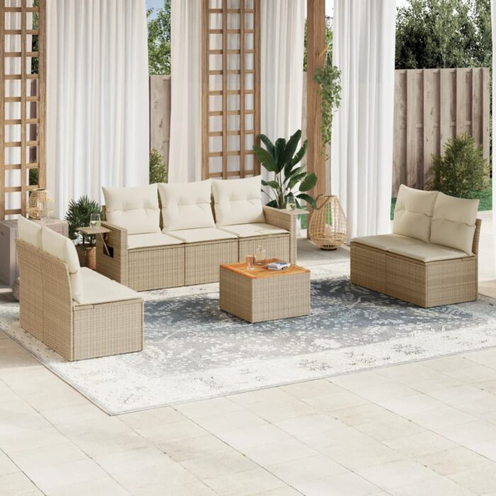 Salon de jardin avec coussins 8 pcs beige résine tressée – Image 1