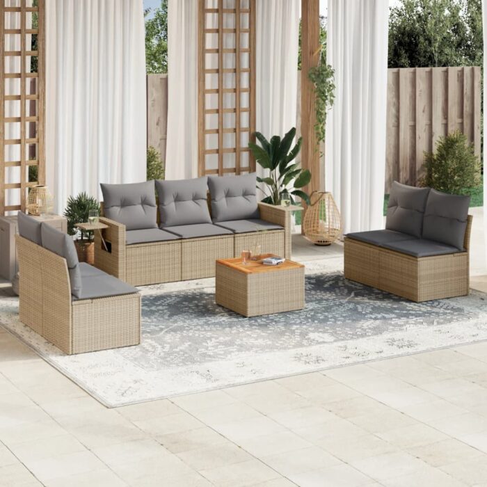 Salon de jardin avec coussins 8 pcs beige résine tressée – Image 1