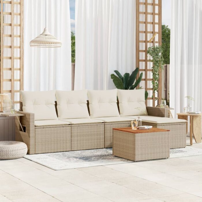 Salon de jardin avec coussins 6 pcs beige résine tressée – Image 1