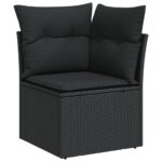 Salon de jardin 6 pcs avec coussins noir résine tressée – Image 2