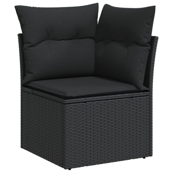 Salon de jardin 6 pcs avec coussins noir résine tressée – Image 2