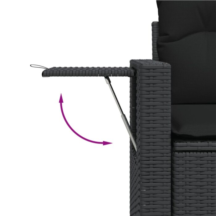 Salon de jardin 6 pcs avec coussins noir résine tressée – Image 6
