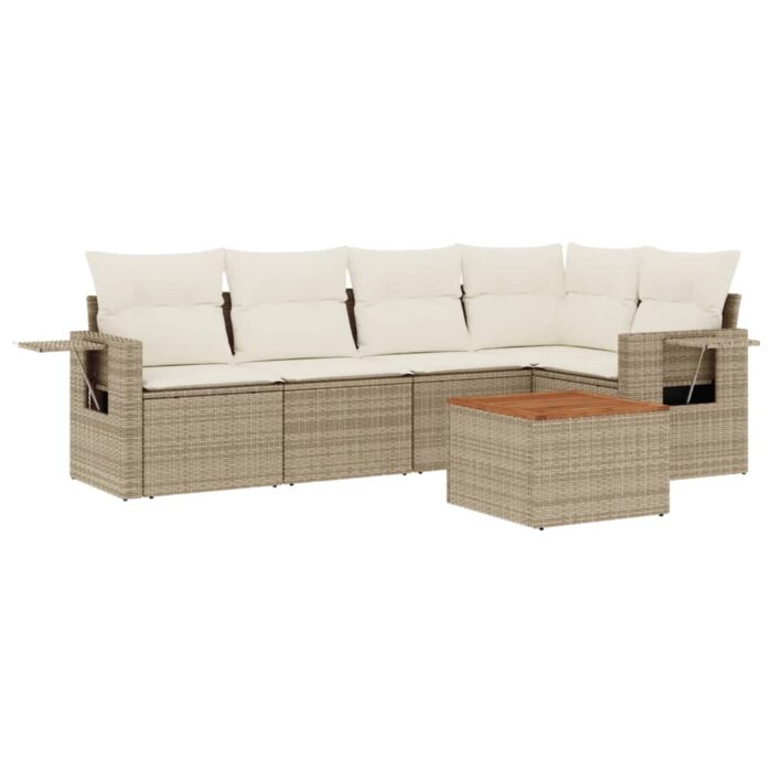 Salon de jardin avec coussins 6 pcs beige résine tressée – Image 1