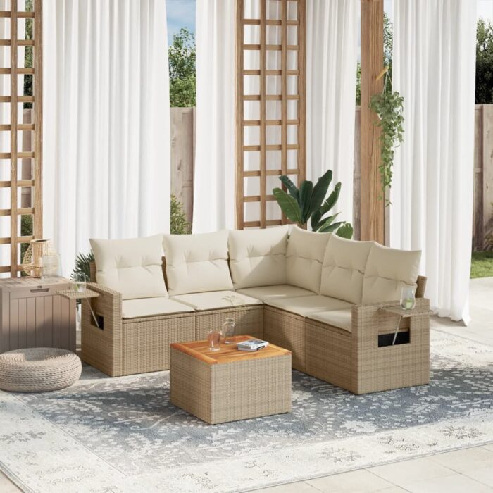 Salon de jardin avec coussins 6 pcs beige résine tressée – Image 1