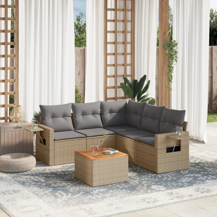 Salon de jardin avec coussins 6 pcs beige résine tressée – Image 1