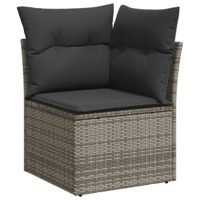 Salon de jardin 6 pcs avec coussins gris résine tressée – Image 2