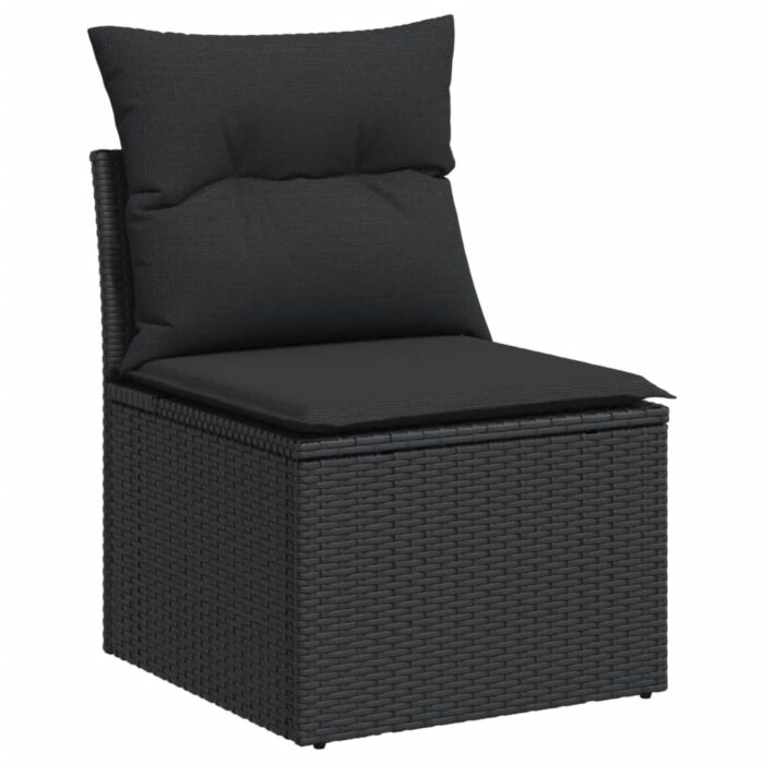 Salon de jardin 6 pcs avec coussins noir résine tressée – Image 3
