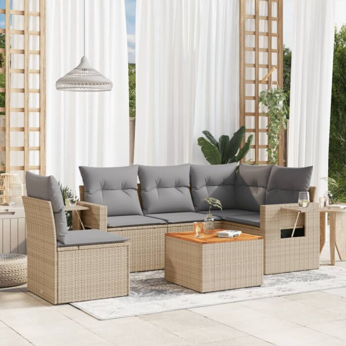 Salon de jardin avec coussins 6 pcs beige résine tressée – Image 1
