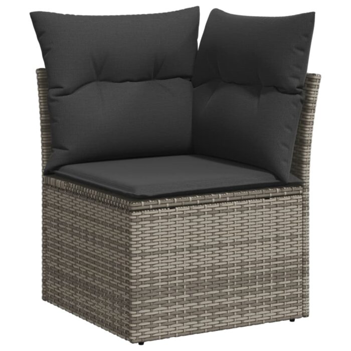Salon de jardin 6 pcs avec coussins gris résine tressée – Image 2