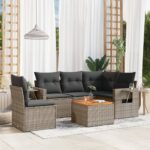 Salon de jardin 6 pcs avec coussins gris résine tressée