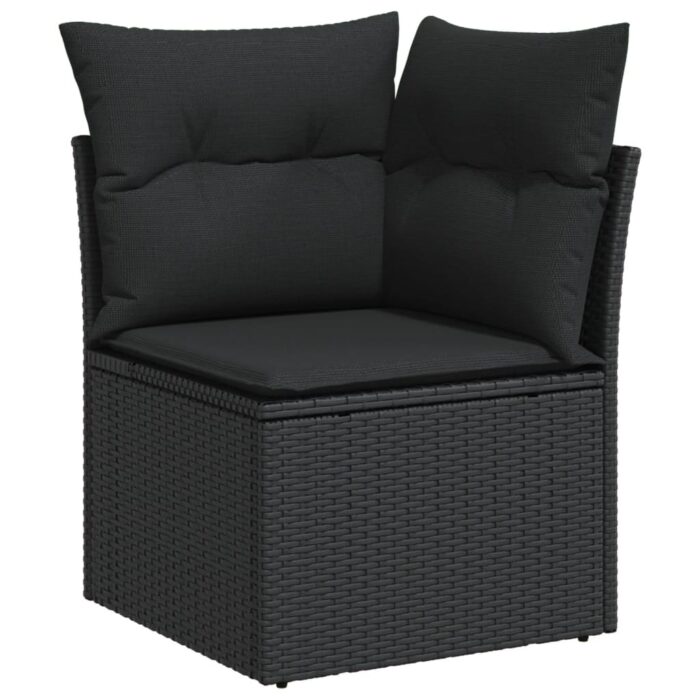 Salon de jardin 7 pcs avec coussins noir résine tressée – Image 4