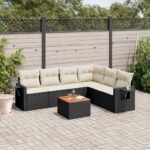 Salon de jardin 7 pcs avec coussins noir résine tressée
