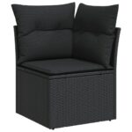 Salon de jardin 7 pcs avec coussins noir résine tressée – Image 2