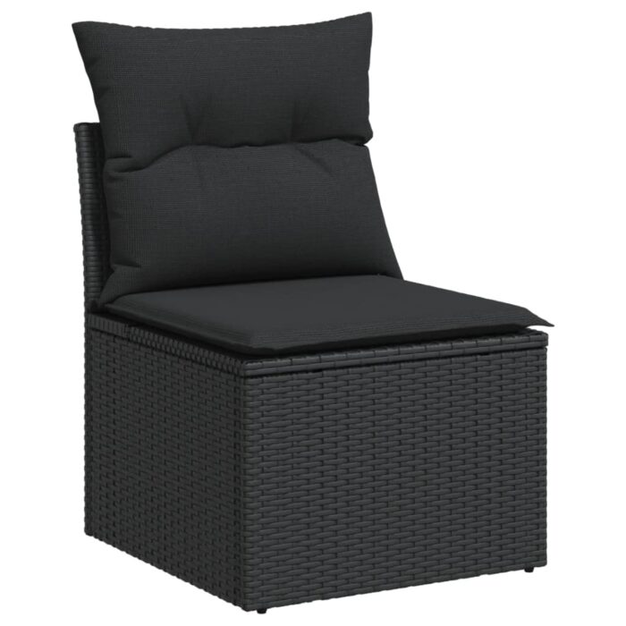 Salon de jardin 7 pcs avec coussins noir résine tressée – Image 3
