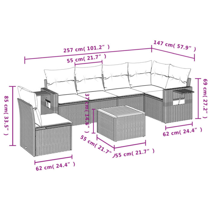Salon de jardin avec coussins 7 pcs gris résine tressée – Image 7