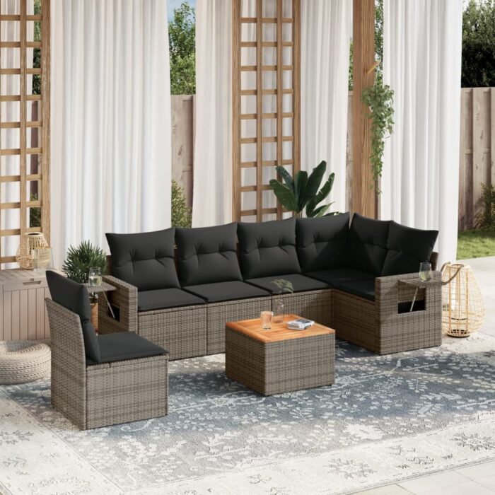 VXL8721012864535_m_en_hd_1.jpg Salon de jardin avec coussins 7 pcs gris résine tressée – Image 1