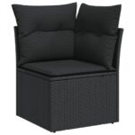 Salon de jardin 8 pcs avec coussins noir résine tressée – Image 2