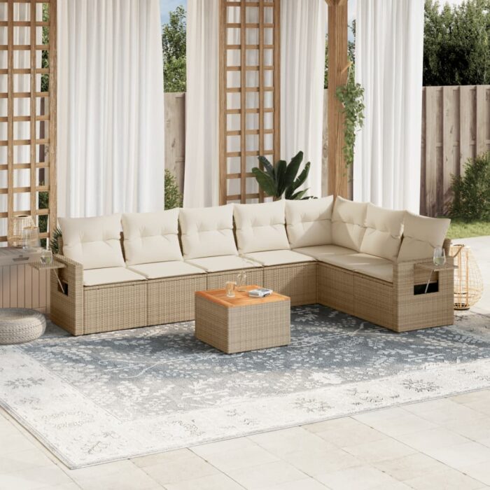 Salon de jardin avec coussins 8 pcs beige résine tressée – Image 1