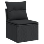 Salon de jardin 10 pcs avec coussins noir résine tressée – Image 3