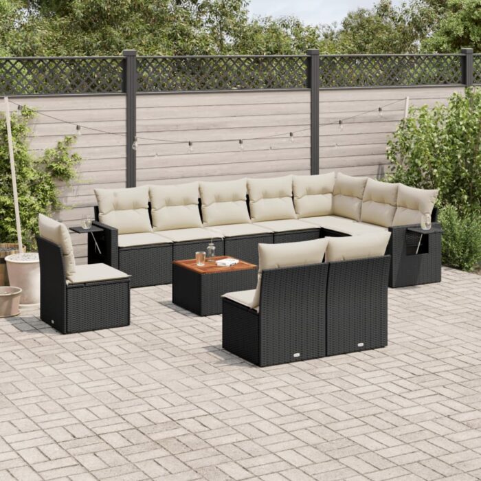 Salon de jardin 11 pcs avec coussins noir résine tressée – Image 1